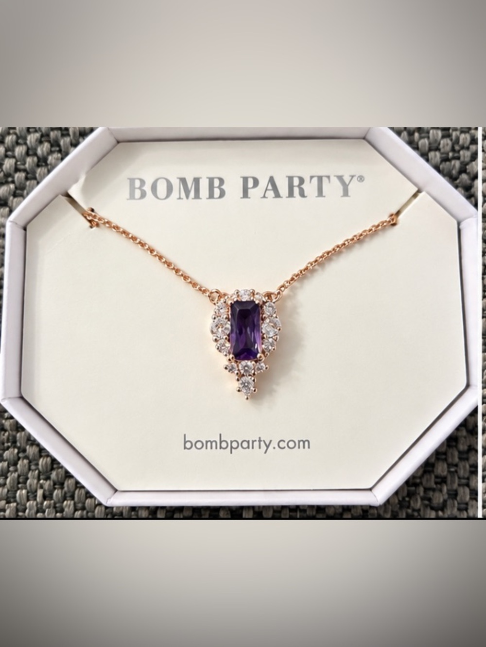 Bomb Party Take My Breath Away Amethyst CZ Rose Gold Necklace February 2023